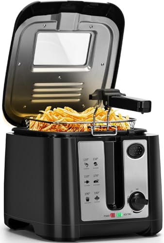 Aigostar Olivia - Fritteuse mit 2,5 l Fassungsvermögen, 1650 W, BPA-freie Fritteuse mit Sichtfenster, Temperaturregelung und -anzeige, schwarz