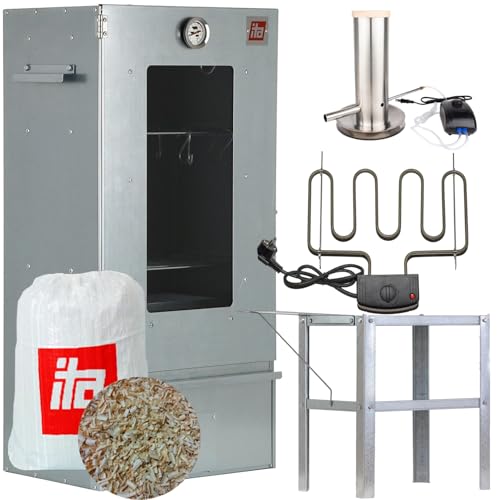 ITA Elektrischer Räucherofen 7002 - Smoker Set mit Heizung, Tisch, Rauchgenerator - Räucherschrank mit Fenster & Thermometer - Edelstahl - EU Qualität, Direkt vom Hersteller - 81 cm mit 3 Etagen
