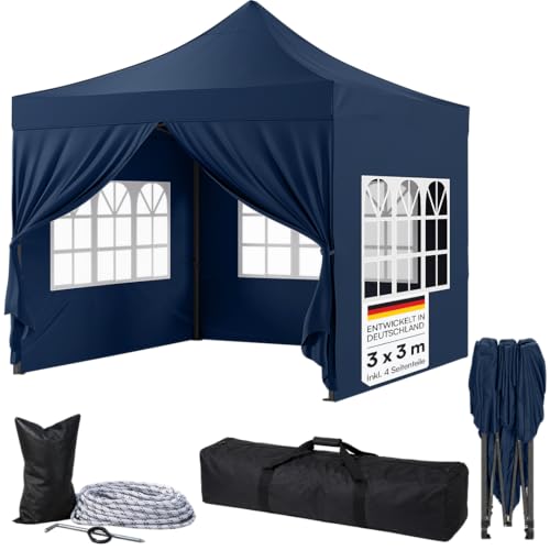 STEELSØN Rynara Pavillon 3x3 m – Faltpavillon mit 4 Seitenteilen – hochwertiger Gartenpavillon inkl. Tragetasche mit Rädern & 3-Fach höhenverstellbar – extrem stabil & UV-/wetterfest - blau