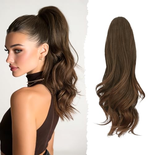 Sofeiyan Lange Gewellt Pferdeschwanz mit Klammer, Dual-Use-Design Ponytail Extension, 41 cm Synthetik Claw Clip in Haarverlängerung Zopf für Frauen, Kastanienbraun mit Hellrotbraunen Spitzen