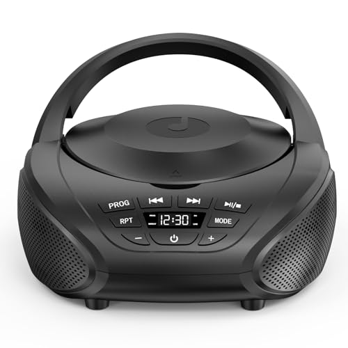 Gueray Tragbarer CD-Player Boombox Kompakt-Radio mit Stereo-Lautsprechern UKW-Radio 3,5-mm-AUX-Eingang, Kopfhöreranschluss und LCD-Display für Innenräume Outdoor Reisen & Hörbücher (Schwarz)
