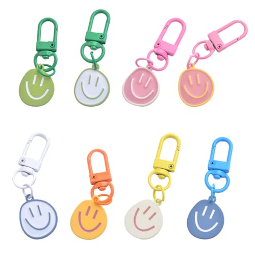 COYUN 8 Stück Lächelndes Gesicht Schlüsselanhänger Emaille Ausdrucks Schlüsselanhänger Goldlegierung Schlüsselring mit Lächelnden Anhängern Niedlicher Handtaschen Schlüsselanhänger(8 Farben)