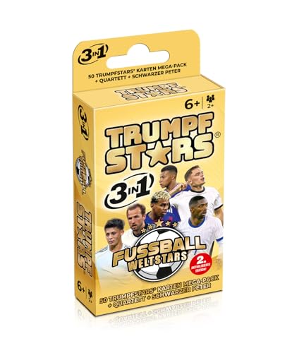 TRUMPFSTARS Fußball Weltstars - 3 in 1 Kartenspiele mit 50 Top Fußballstars