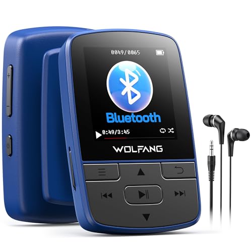 WOLFANG MP3-Player mit Bluetooth 5.2, Sportclip, Mini-Größe, Gewicht 28,3 g, HiFi FM-Radio, Diktiergerät, Kopfhörer im Lieferumfang enthalten