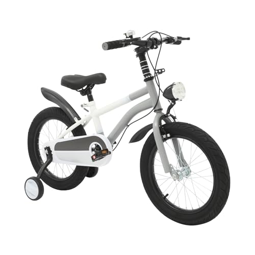 BJTDLLX Kinderfahrrad 16 Zoll Kinder Fahrrad für 5-8 Jahre Mädchen & Jungen, Höhenverstellbar Kinderfahrrad mit Licht & Stützrädern, 3 Rad Fahrrad Tragfähigkeit 60kg (Grau)