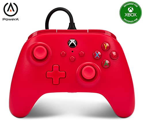 Kabelgebundener PowerA Controller für Xbox Series X|S und Windows 10/11 - Rot, Gamepad, kabelgebundener Videospiel-Controller, Gaming-Controller, kompatibel mit Xbox One, Offiziell lizensiert