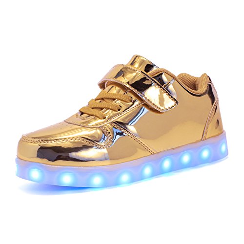 Voovix Unisex-Kinder Licht Schuhe mit Fernbedienung Led Leuchtende Blinkende Low-top Sneaker USB Aufladen Shoes für Mädchen und Jungen(Gold,EU37/CN37)