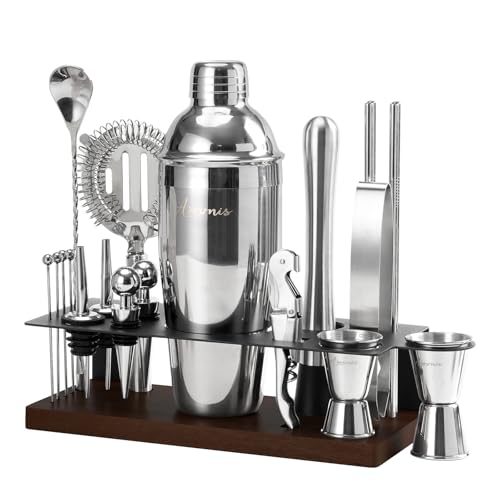 ASOVNIS 23-teiliges Barkeeper-Set, Cocktail-Shaker-Set mit Ständer|Bar-Getränkemixer-Set mit allen wichtigen Bar-Tools: Martini-Shaker, Messbecher, Sieb, Löffel, Stößel, für Zuhause, Bar, Party