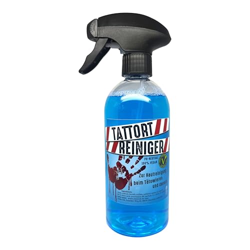 Clean Ink Tattort Reiniger 500 ml mit Sprühkopf, zur Hautreinigung während des Tätowiervorgangs und danach Tattoo, Blau