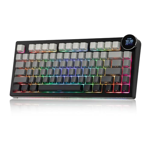 MechLands AK820V2 75% Kabellose Gaming-Tastatur mit 0,9-Zoll-TFT-Display & Drehregler, Gasket Mechanische Cremigem Tastatur, 10000-mAh-Akku, Hot-Swap, RGB für Win/Mac (Verlauf Schwarz)
