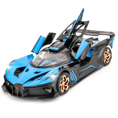 TGRCM-CZ 1/32 Bugatti Bolide Sport Modell Auto, Zink Legierung Pull Back Spielzeug Auto mit Ton und Licht für Kinder Jungen Mädchen Geschenk (blau)