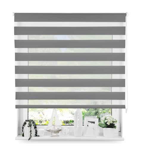 Tom'Shop Tom'Shop® Doppelrollo DuoRollo (Graphit 140cm x 150 cm) Duo Rollos für Fenster Schrauben mit Bohren mit Schrauben Fensterabdeckung Fensterrollo leichte Montage