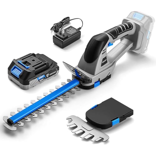 Akku Heckenschere Heckenschere 20V: DEKOPRO 2-in-1 Elektrogartenscheren mit Akku Heckenschere mit akku und ladegerät 2000mAh, Gartengeräte, Astschere Grasschere für Hof Garten Rasen, Blau