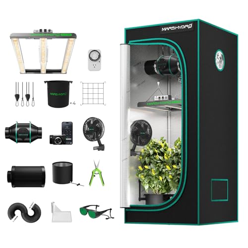 MARS HYDRO Growzelt Komplettset,FC-E1500 App Fernbedienung Dimmbar LED Lampe,80X80X160cm 1680D Hohe Reflektivität Mylar Grow Box Komplettset,4