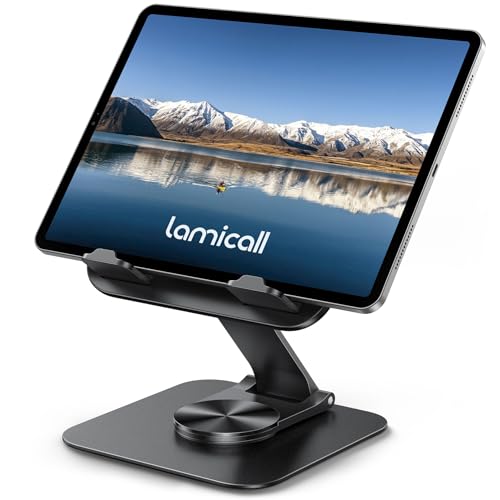 Lamicall Tablet Ständer, Tablet Halterung Tisch, Tabletständer Schreibtisch | [360° Drehbar & Faltbar] Verstellbarer iPad Ständer Tablethalterung, iPad Halter für iPad Pro Air Mini, Samsung, Büro Zubehör