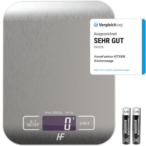 HomeFashion Digitale Küchenwaage 5kg 1g 11lb Edelstahlplattform, LED-Display, Präzisions-Lebensmittelwaage für Küche, Kochen, Backen, Zuhause und Büro