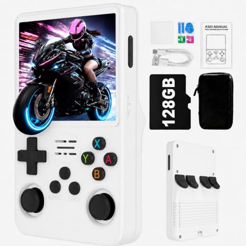 Lihaian R36S Retro Handheld Spielkonsole,128 G über 40.000 Spiele,Retro Konsole 3,5-Zoll-IPS-Bildschirm,Linux-System,Tragbare Mini-Arcade, unterstützt mehrere Emulatoren (R36s-Weiß)