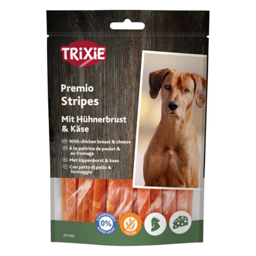 TRIXIE Hundeleckerli Premio Cheese Chicken Stripes, zuckerfrei – 100 g
