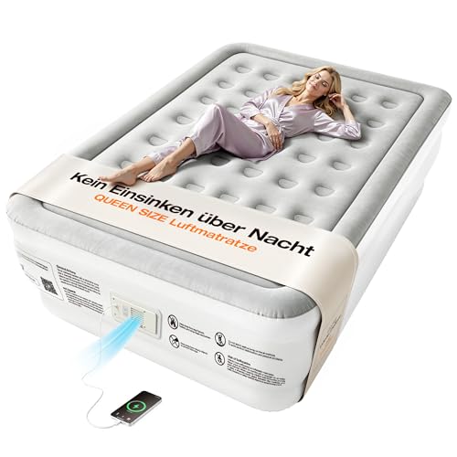 Lopekuty Premium Luftmatratze mit integrierter Pumpe – Automatisches Nachfüllen, 2,5 Min Schnellaufblasen, Weiche Beflockung, Leiser Betrieb, für 2 Personen, Zuhause & Camping