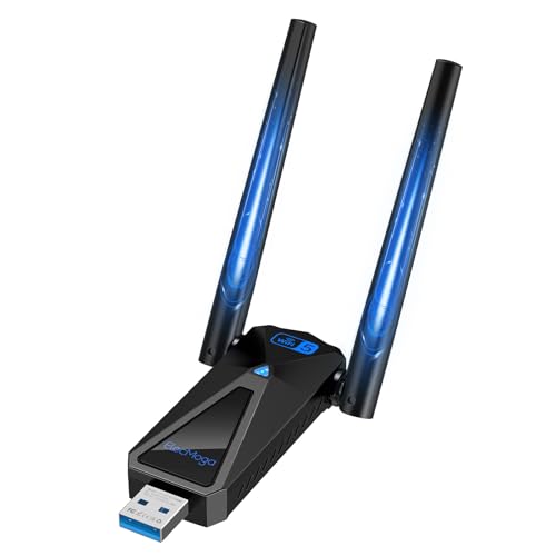 ElecMoga WLAN Stick, 1300Mbps WLAN Adapter PC, 2.4GHz/5GHz Dual Band Internet, USB Stick 3.0, 2 x 5dBi High Gain WiFi Antennens, Kompatibel mit Windows 11/10/8/7/Vista/XP Mac Linux