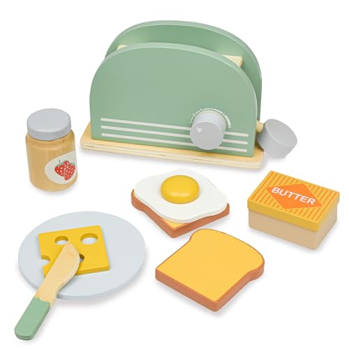 Hölzernes Küchenspielzeug, Hyacinthy hölzerner Toaster mit Holzbrot und Butter, Spielküche für Kinder, Rollenspielzeug für Jungen und Mädchen
