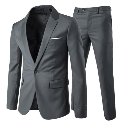Allthemen Herrenanzug 2 Teilig Slim Fit Anzüge Business Hochzeitanzug für Männer Dunkelgrau M