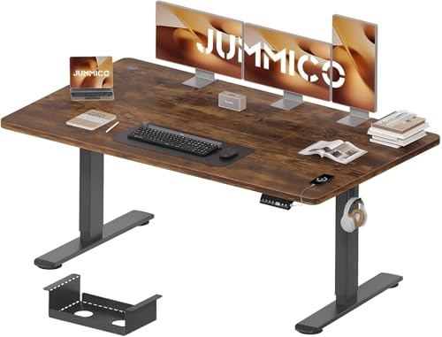 JUMMICO Höhenverstellbarer Schreibtisch 160 x 80 cm mit Kabelwanne, Höhenverstellbar Elektrisch Stehpult mit USB-Buchse, Computertisch, Ergonomischer Steh-Sitz Tisch, Bürotisch, Vintage-Braun