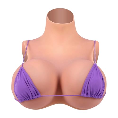 Vnmcry Silikon Brüste Realistisch Crossdresser Baumwolle Gefüllt Halbkörper Falsche Brust Forms Silikonbrüste Fake Boobs für Transgender Mastektomie Prothese (Gebräunte Haut - H Cup BH)