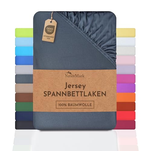 NatureMark Jersey Spannbettlaken, Spannbetttuch 100% Baumwolle in vielen Größen und Farben MARKENQUALITÄT ÖKOTEX Standard 100 | 180 x 200 cm - 200 x 200 cm - anthrazit grau