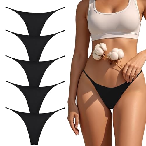 Alleen G String Tanga Damen Baumwolle Tangas Unterwäsche Frauen Unterhosen Slips Set Nahtlos Niedrige Thongs Women Panty Thong Underwear 5er-Pack XS-XL (Schwarz, M)