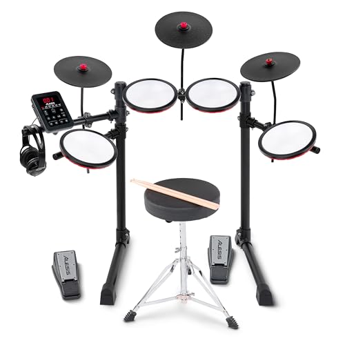 Alesis Turbo Max Schlagzeug Elektronisch mit leisen 8-Zoll Mesh Pads, Lektionen, Bluetooth und Zubehör, faltbar