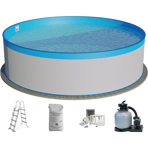 Planet Pool Stahlwandpool Set (6-teilig) hoch rund 300 x 90 cm, Stahl 0,3 mm weiß Folie 0,2 mm blau