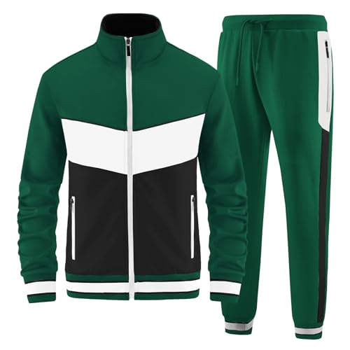 ANOTWENER Herren Trainingsanzüge Sets lässig lange Ärmel voller Reißverschluss Jacke und Jogginghose Jogginganzug Sport Outfits JW-7154-L
