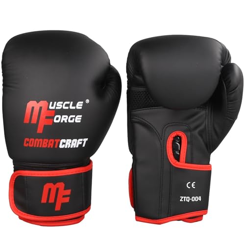 MuscleForge Boxhandschuhe CombatCraft 10 oz – Premium PU Leder Sparring & Training Boxhandschuhe für Männer & Damen – Kickboxen Muay Thai Box Handschuhe mit Multi-Layer Eva Polsterung, Boxing Gloves
