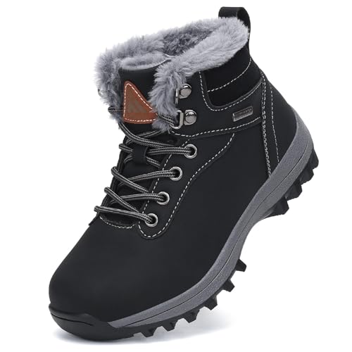 Mishansha Winterschuhe Jungen Winterstiefel Mädchen Kinderschuhe Schneeschuhe Kinder Wasserdicht Winter Wanderschuhe Gefüttert Winterboots Schwarz,Gr.34