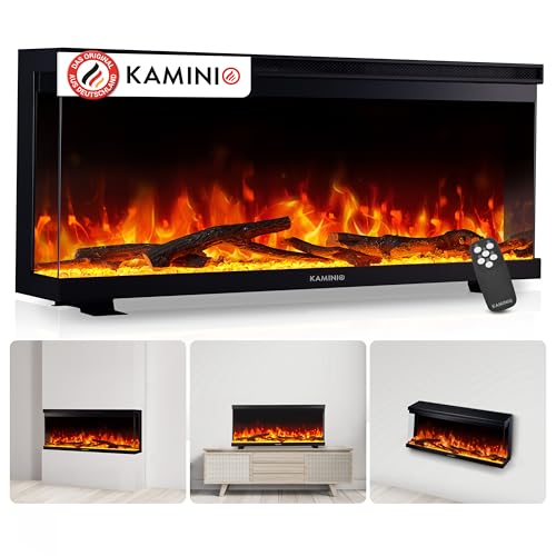 KAMINIO Elektrokamin LEA - Elektrischer 3-in-1 Kamin mit Panoramaview, Heizung, 3D-Flammeneffekt, 12 Flammenfarben, Fernbedienung (36 Zoll)