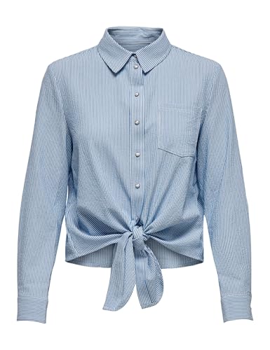 ONLY Damen Onllecey Stripe Knot Dnm Shirt Noos Bluse, Cloud Dancer, S EU