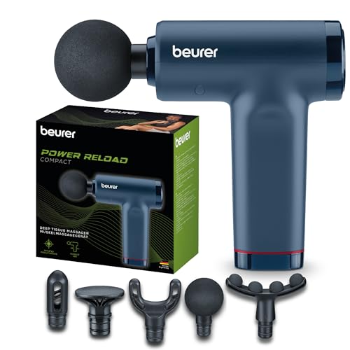 Beurer PowerReload compact Massagepistole, professionelle Triggerpunktmassage für Entspannung & Regeneration, kraftvolles Muskelmassagerät mit 5 Aufsätzen, 5 Intensitätsstufen, extrem leise