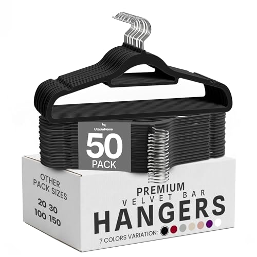 Utopia Home - Premium Kleiderbügel aus Samt (Schwarz, 50er-Pack)