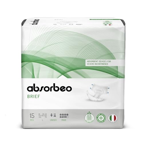 Absorbeo Windel Maxi 15 Stück, Saugfähiges Hilfsmittel für Schwere Blasenschwäche, Absoluter Komfort, Totaler Schutz, Anti-Odour-System, Vollständig Atmungsaktiv, Unisex, Größe L