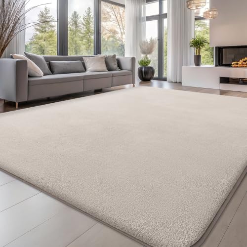 smiry Modern Kurzflor Teppich Wohnzimmer, 160x220cm, Beige | Waschbar Anti-Rutsch Unterseite Flauschig Teppich für Schlafzimmer Kinderzimmer