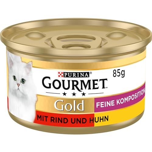 Gourmet Gold Feine Komposition Katzenfutter nass, mit Rind und Huhn, 12er Pack (12 x 85g)