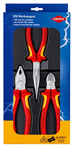 KNIPEX Elektro-Paket, 3-teilig, 160 bis 200 mm, VDE, Zangenset, 00 20 12