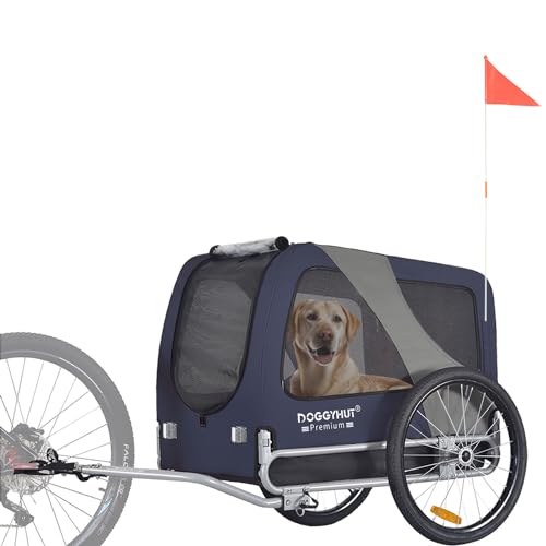 DOGGYHUT® Premium Large Hundefahrradanhänger bis 35 kg Hundeanhänger Fahrradanhänger für Hunde mittelgroße und große Hunde 80102 (BLAU)