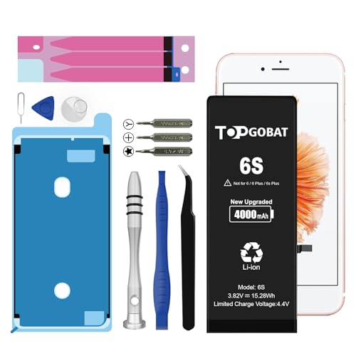 TOPGOBAT Ersatz für iPhone 6S Akku, 4000mAh Akku mit hoher Kapazität für das Modell (A1633 A1688 A1691 A1700) mit Ersatzwerkzeug Kits