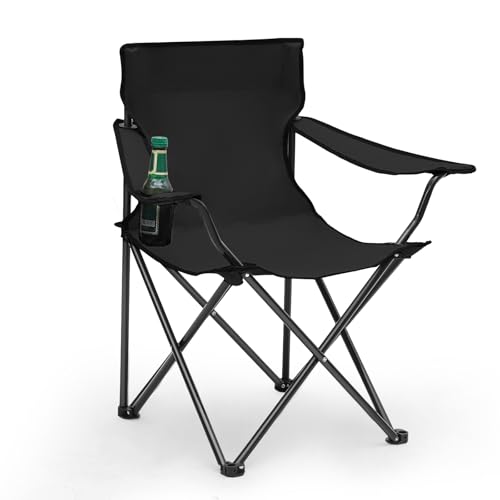 Sunula Campingstuhl mit Getränkehalter & Tragetasche, Leichtgewicht klappstuhl Outdoor, Robuster Anglersessel Gartenstuhl Relaxsessel, Ideal für Angeln Camping Picknick Schwarz