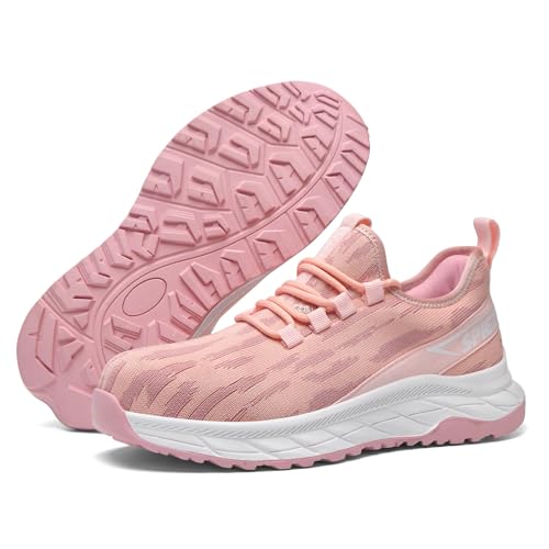 SPIEZ Antistatische Sicherheitsschuhe Damen S1P rutschfest, Metallfreie Arbeitsschuhe mit kunststoffkappe, Atmungsaktive ESD Schuhe mit Durchtrittsichere Zwischensohle, EU 40, Rosa-weiß