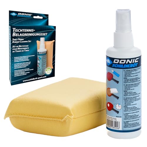 Donic-Schildkröt Tischtennis Reinigungsset, 100ml Belagreiniger im Pumpzerstäuber und Reinigungsschwamm, zum Auffrischen der Schläger-Beläge