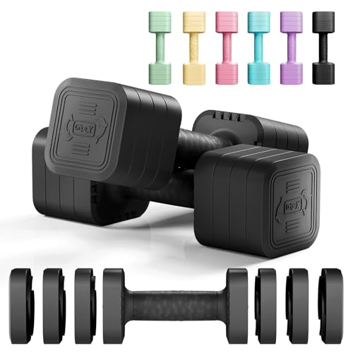 Dripex Hanteln Set 2,5kgx2 und 5kgx2 oder 7,5kgx2, Verstellbare 6 Hantelplatten mit Einem Gewicht von 0,25 kg oder 0,5 kg oder 0,75 kg für Frauen und Männer für Home Gym Viereck 2 x 5 kg - Schwarz