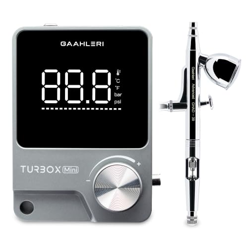 Gaahleri Turbox mini Airbrush-Kit mit GHAD-39 0.35mm, Dual-Action, 18 Luftstufen, extrem leise, zweistufig, für Malerei/Modellbau/Torten/Make-up, Digitalanzeige, ideal für Einsteiger